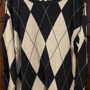 Tribal Black and Cream Argyle Women's Sweater